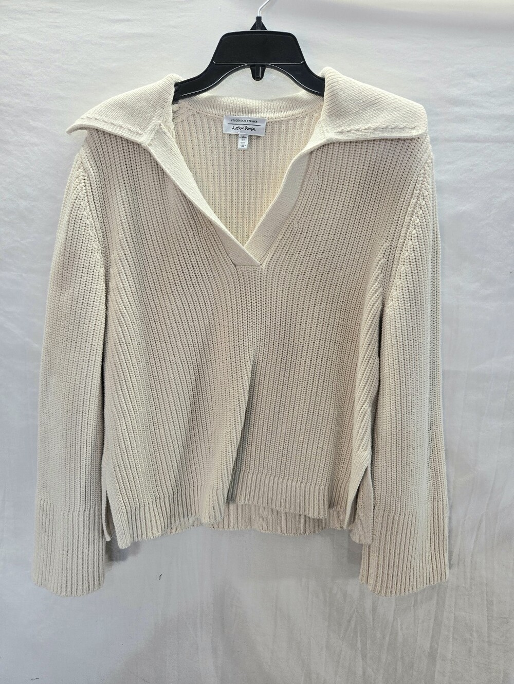 Other Stories Women's Size Small Ivory V-neck Oversized Ribbed Knit Sweater
